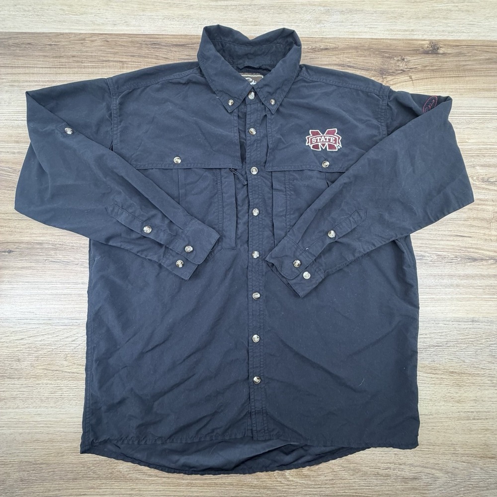 Drake Waterfowl Mens Black Mississippi State Bulldogs Button Vented Shirt Size M